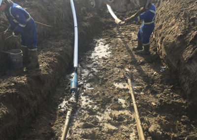 workers putting lines in trench